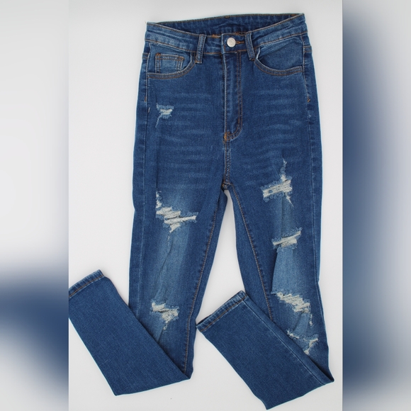 SHEIN Denim - Juniors Skinny Cut Out Jeans Med Blue (XS/2)
